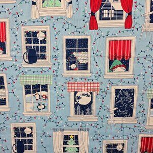 Christmas Windows Fabric Remnant Alicia Jacobs Ink and Arrow Twinkle Holiday